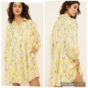 Anthropologie Maeve Bettina Ladder Lace Mini Dress Small Linen Floral Oversized